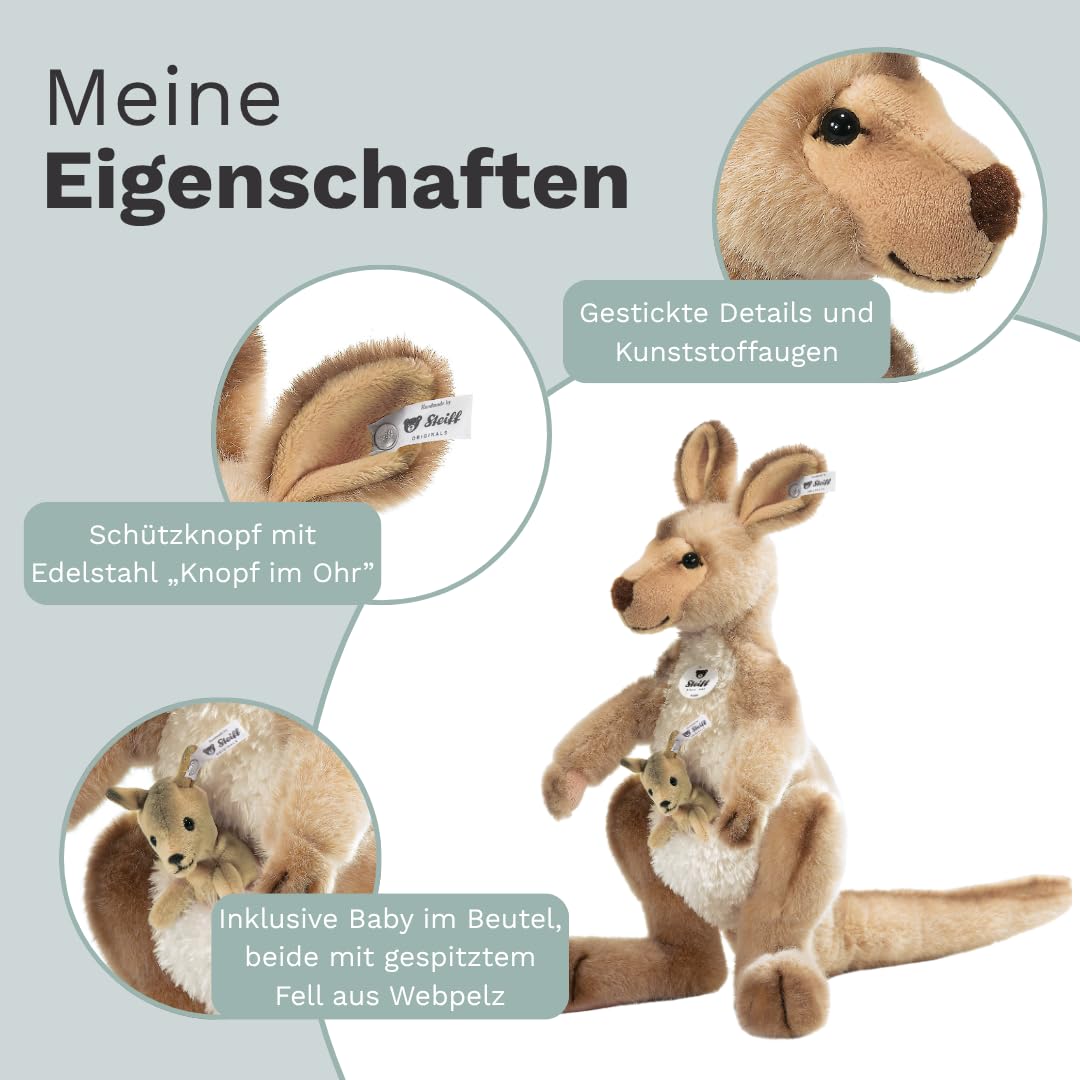Steiff 064623 Kango Kangaroo Plush Animal Toy, Beige Tipped 16 inches - Image 4
