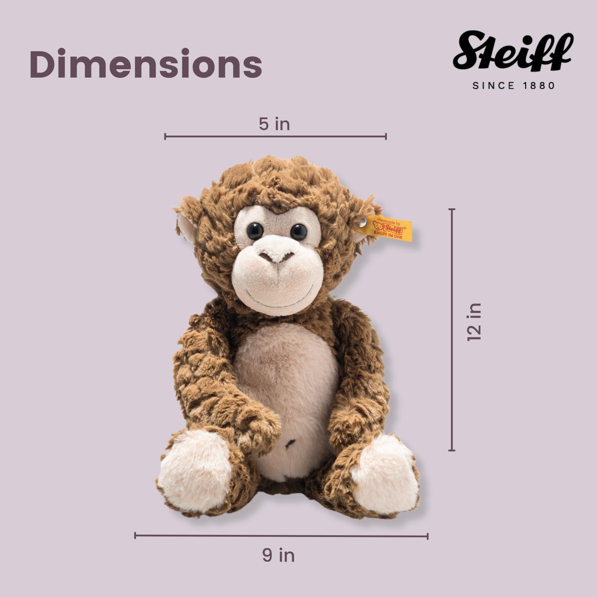 Steiff Bodo Monkey, Premium Stuffed Animal, Jungle Animal Plush Toy for Kids (Brown, 12") - Image 4