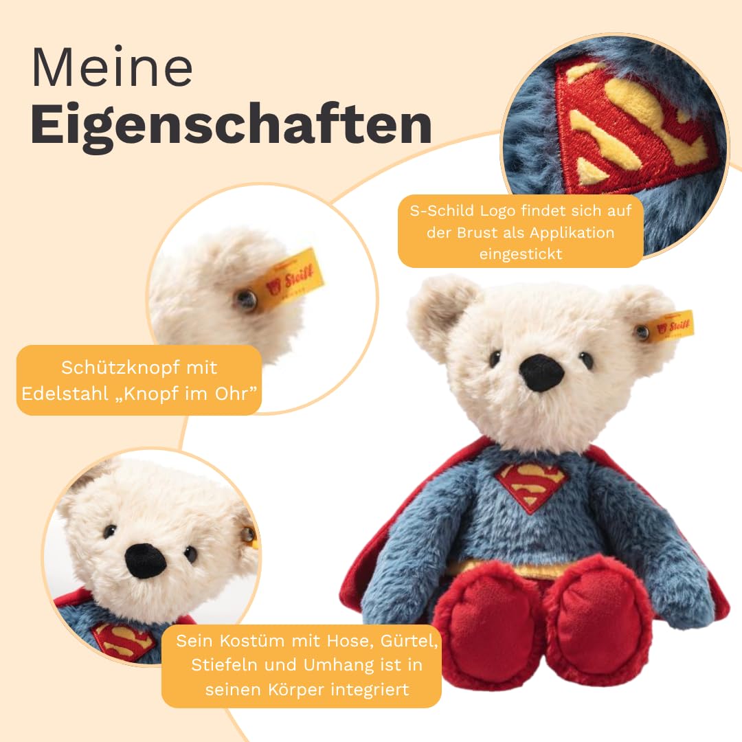 Steiff DC Superhero Teddy Bear - Officially Licensed Plush Toy Collectible Premium Soft Stuffed Animal for Kids & Collectors, DC Superman 12" Tall - Image 7
