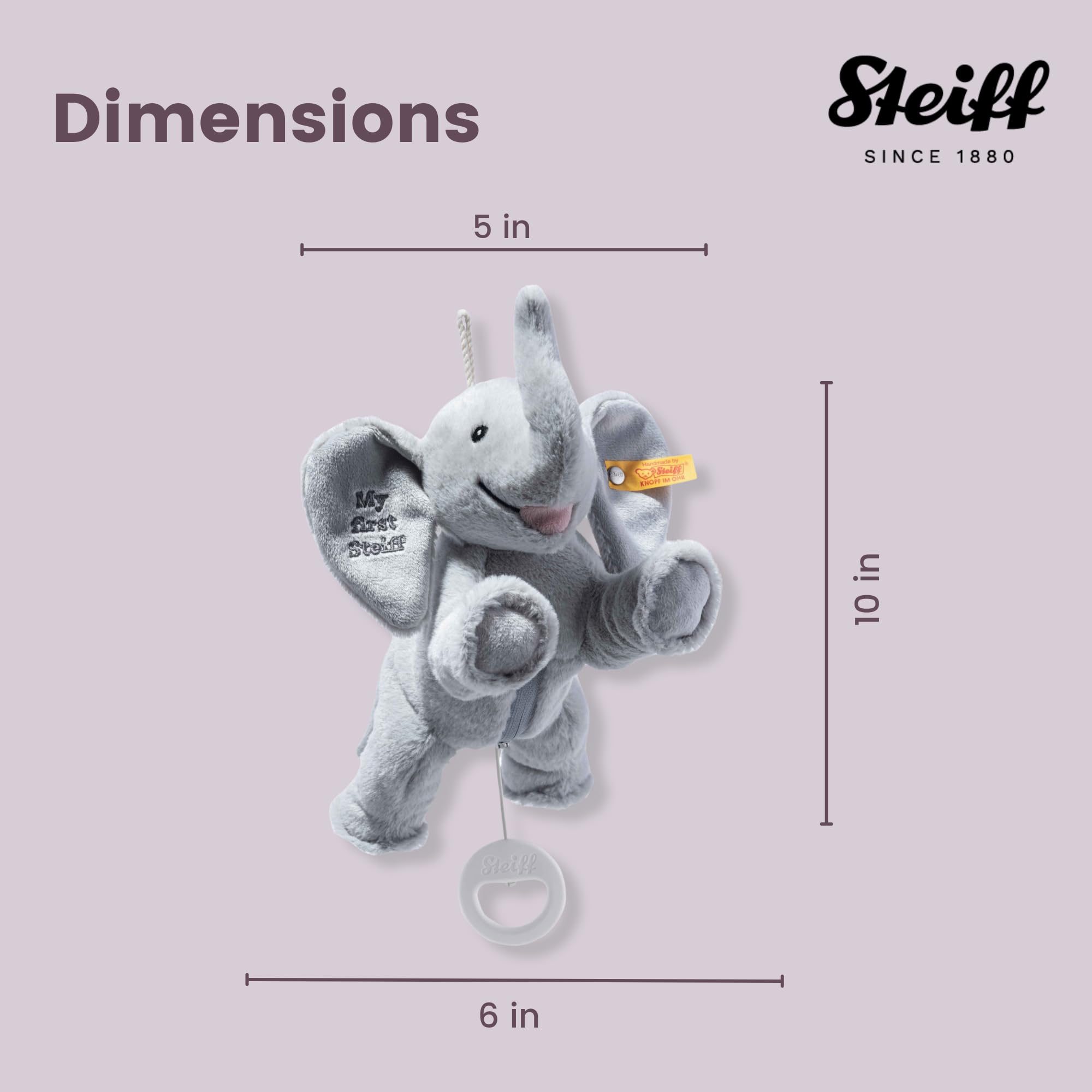 Steiff Ellie Elephant Musical Pull Toy 10 inch Light Grey, Peaceful Lullaby, Plush Elefant, Cuddly Soft Plush, Machine Washable - Image 5