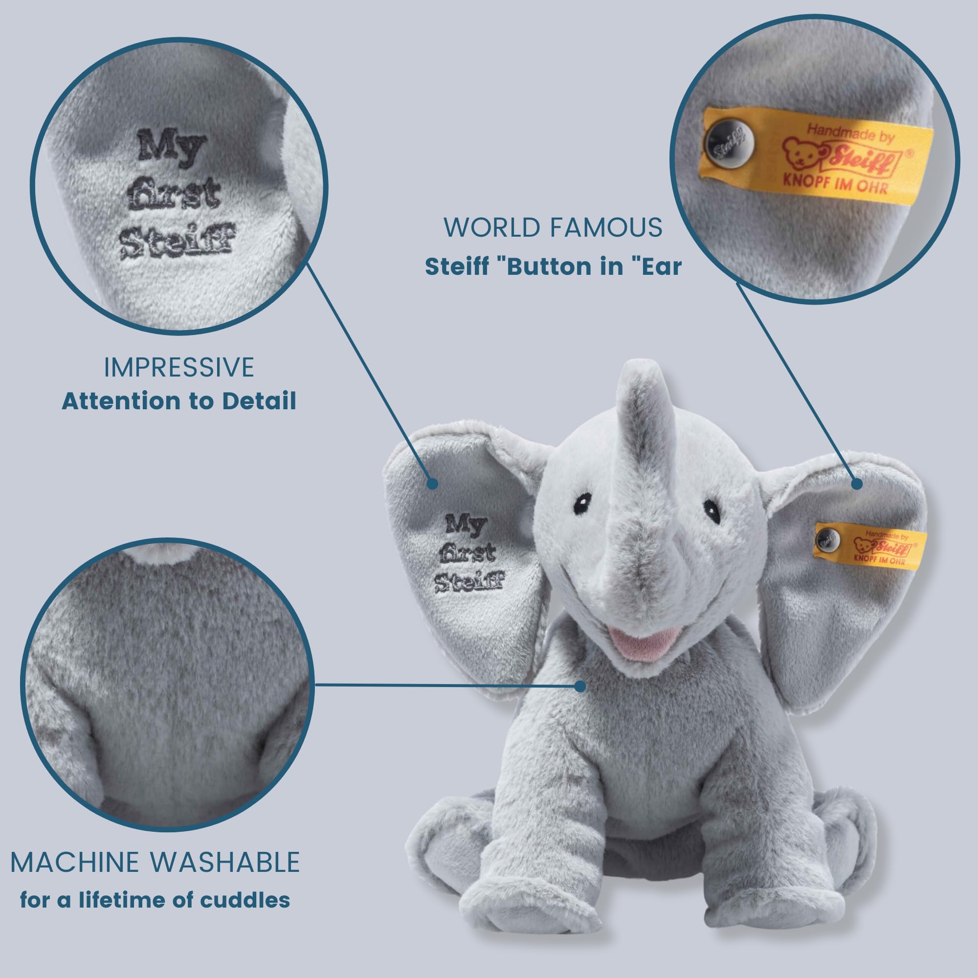 Steiff Handcrafted Since 1880 Premium Plush My First Steiff Stuffed Animal - 9" Ellie Elephant - Image 3