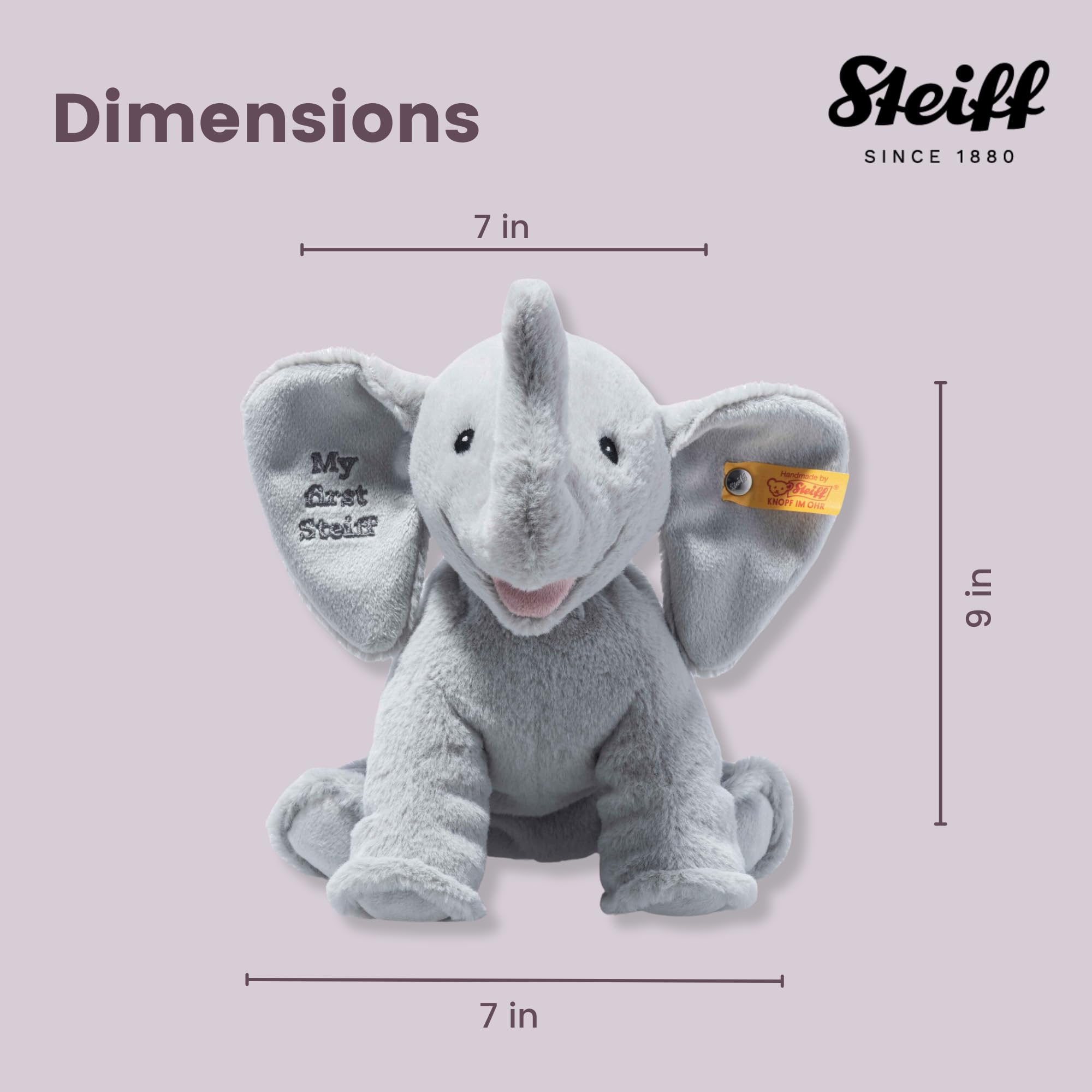 Steiff Handcrafted Since 1880 Premium Plush My First Steiff Stuffed Animal - 9" Ellie Elephant - Image 5