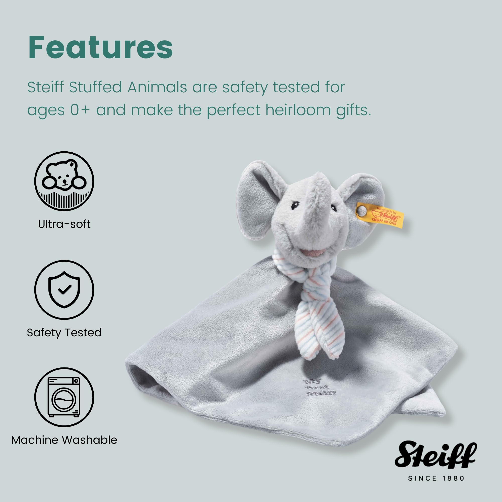 Steiff Handcrafted Since 1880 Premium Plush My First Steiff Lovey Security Blanket - 10" Ellie Elephant - Image 5