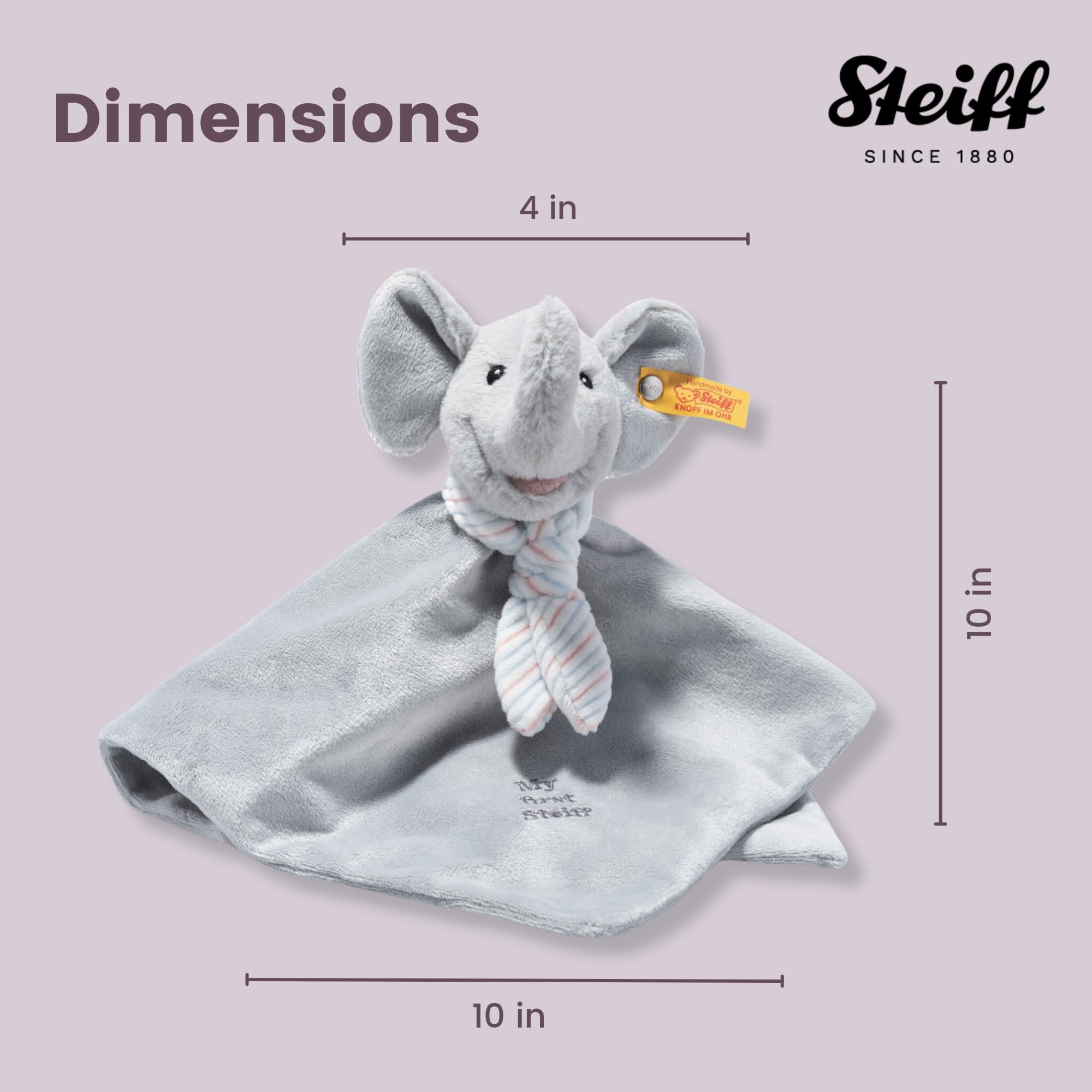 Steiff Handcrafted Since 1880 Premium Plush My First Steiff Lovey Security Blanket - 10" Ellie Elephant - Image 6