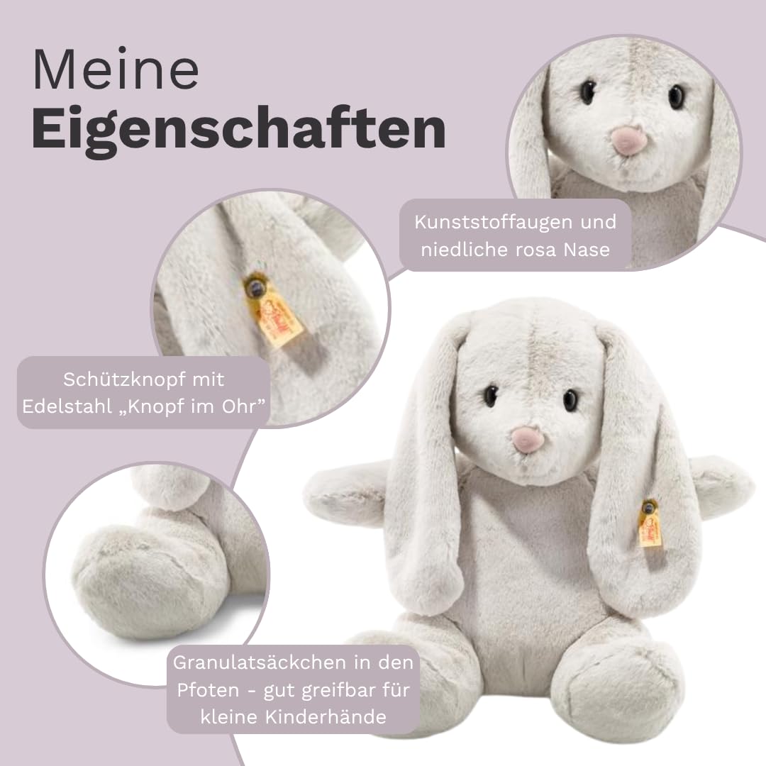 Steiff Hoppie Rabbit: Premium 15" Stuffed Animal Toy, Soft Cuddly Friends for Girls, Boys & Kids (Light Grey) - Image 3