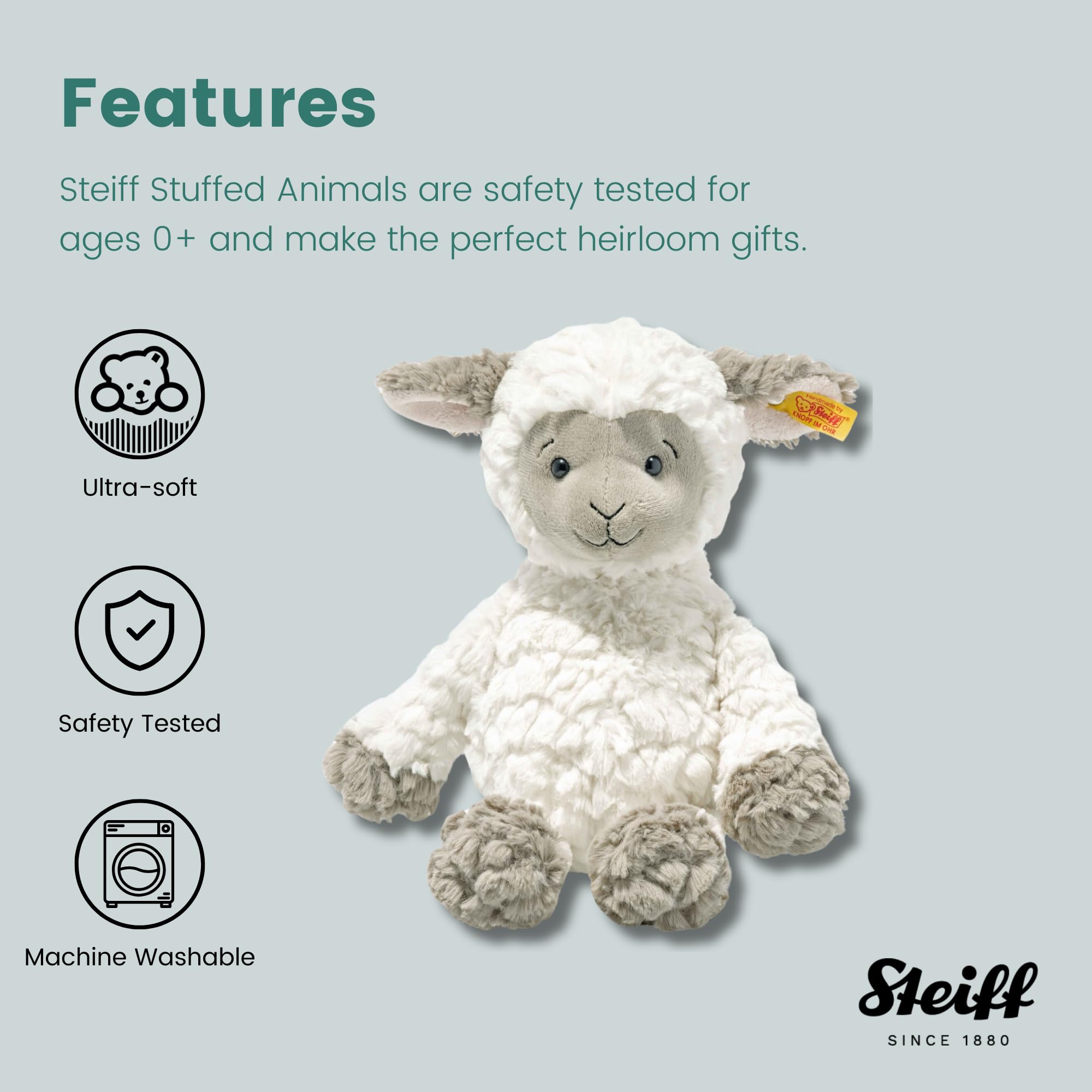 Steiff Lita Lamb Plush Stuffed Animal Toy Friend, White, 12" - Image 5