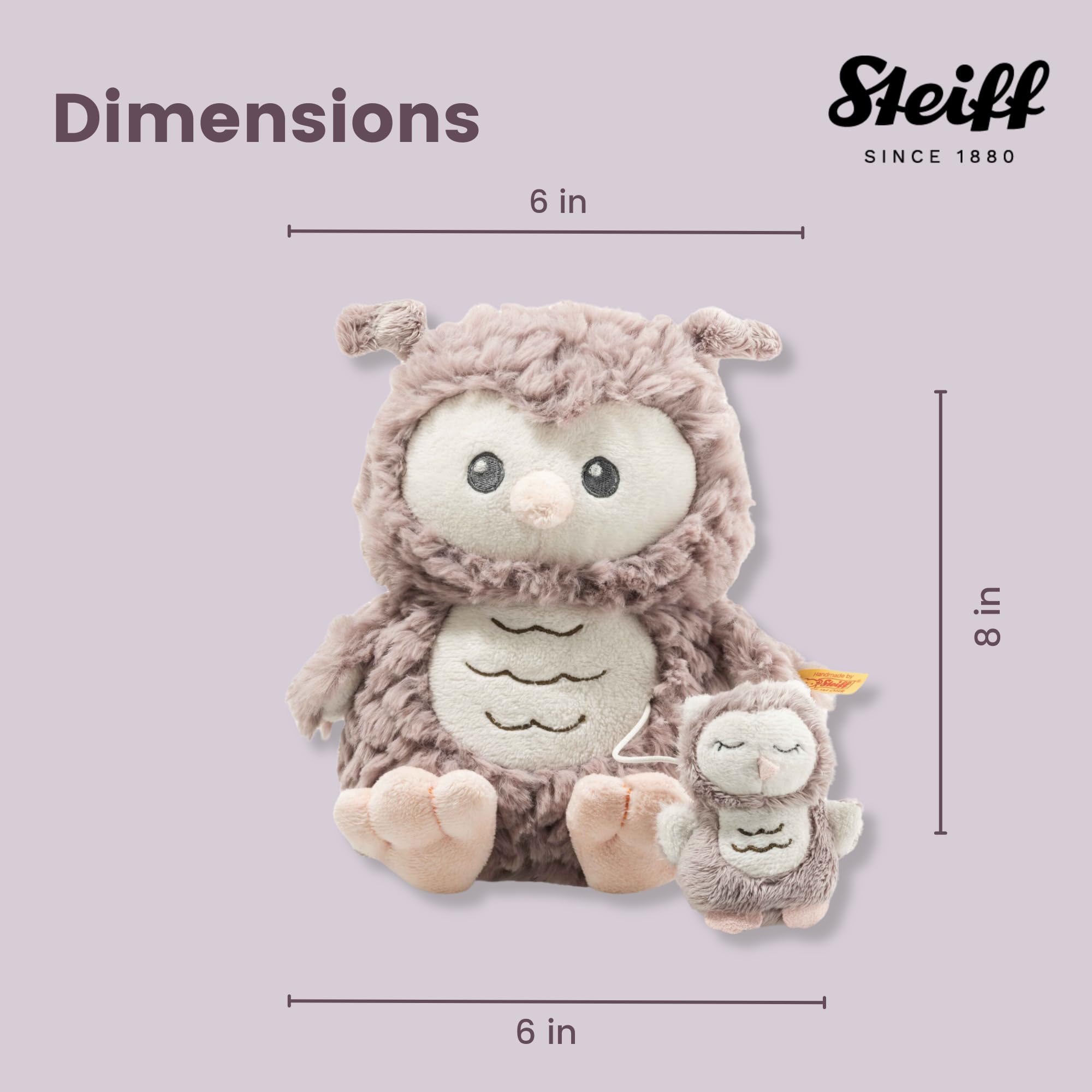 Steiff Ollie Owl, Premium Owl Musical Stuffed Animal, 0-6 or 6-12 Months, Baby Musical Toys, Baby Pull Toy for Babies, Soft Cuddly Friends (Rosé Brown, 8") - Image 4