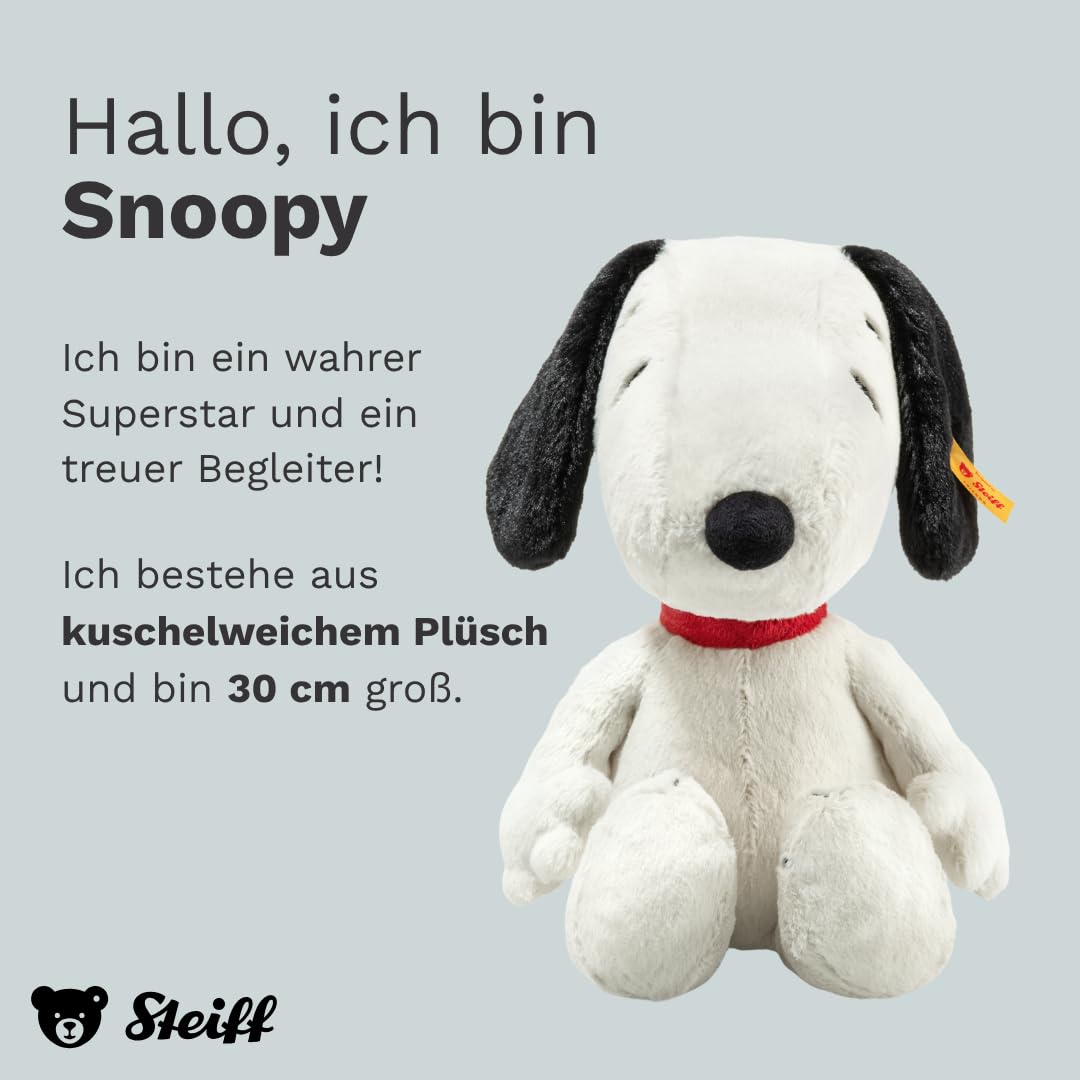 Steiff Peanuts Snoopy Plush Stuffed Animal Toy Friend, Black & White, 12" - Image 3