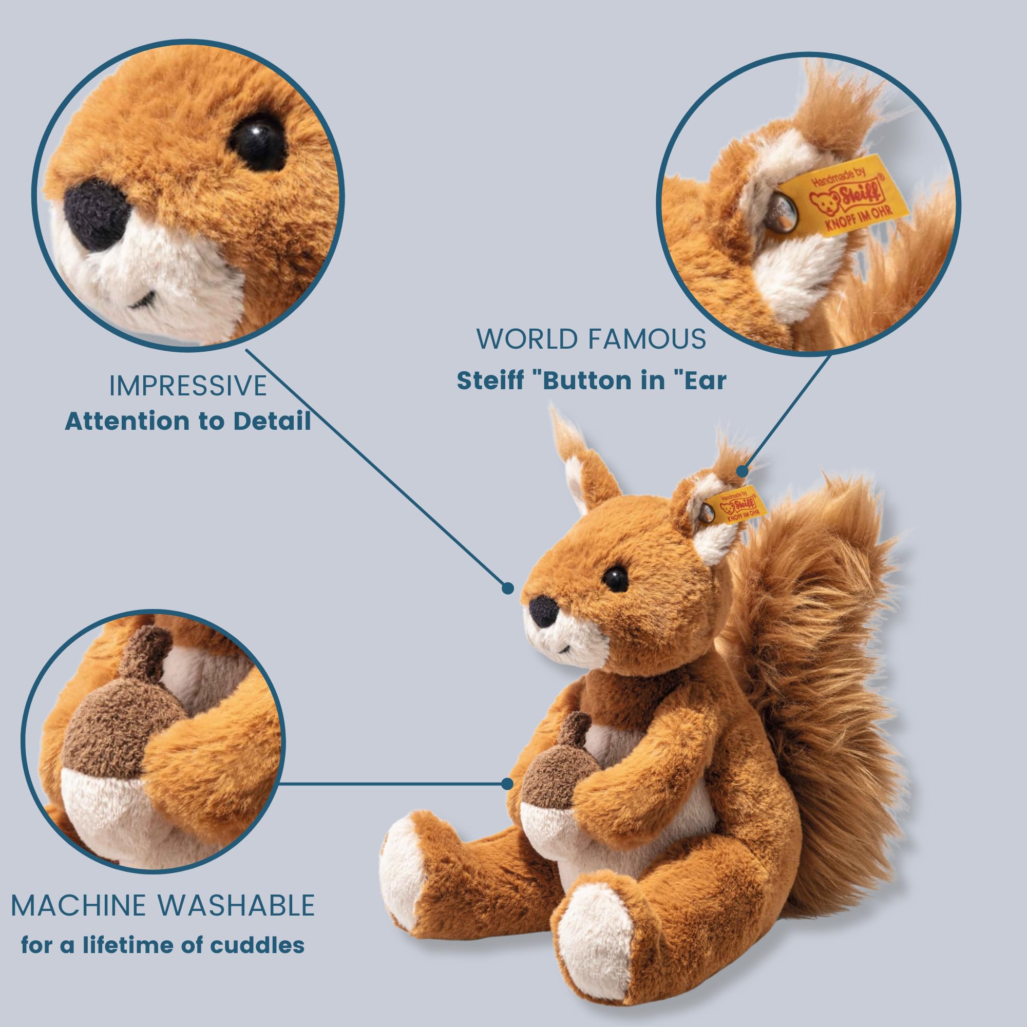 Steiff Phil Plush Squirrel, Premium Stuffed Animal Squirrel for Kids (Brown, 8") - Image 4
