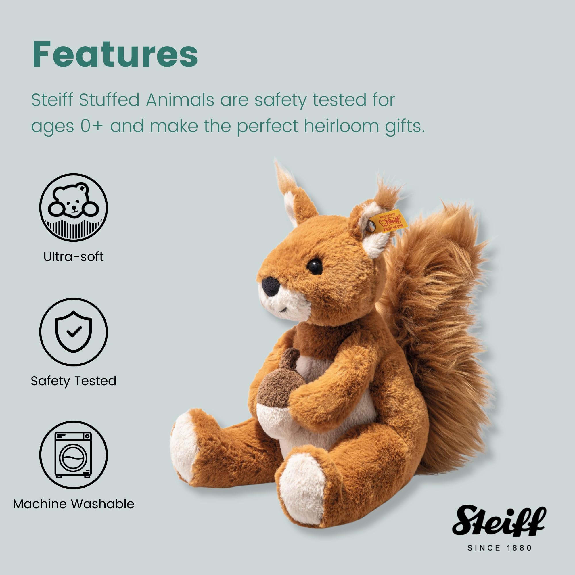Steiff Phil Plush Squirrel, Premium Stuffed Animal Squirrel for Kids (Brown, 8") - Image 5