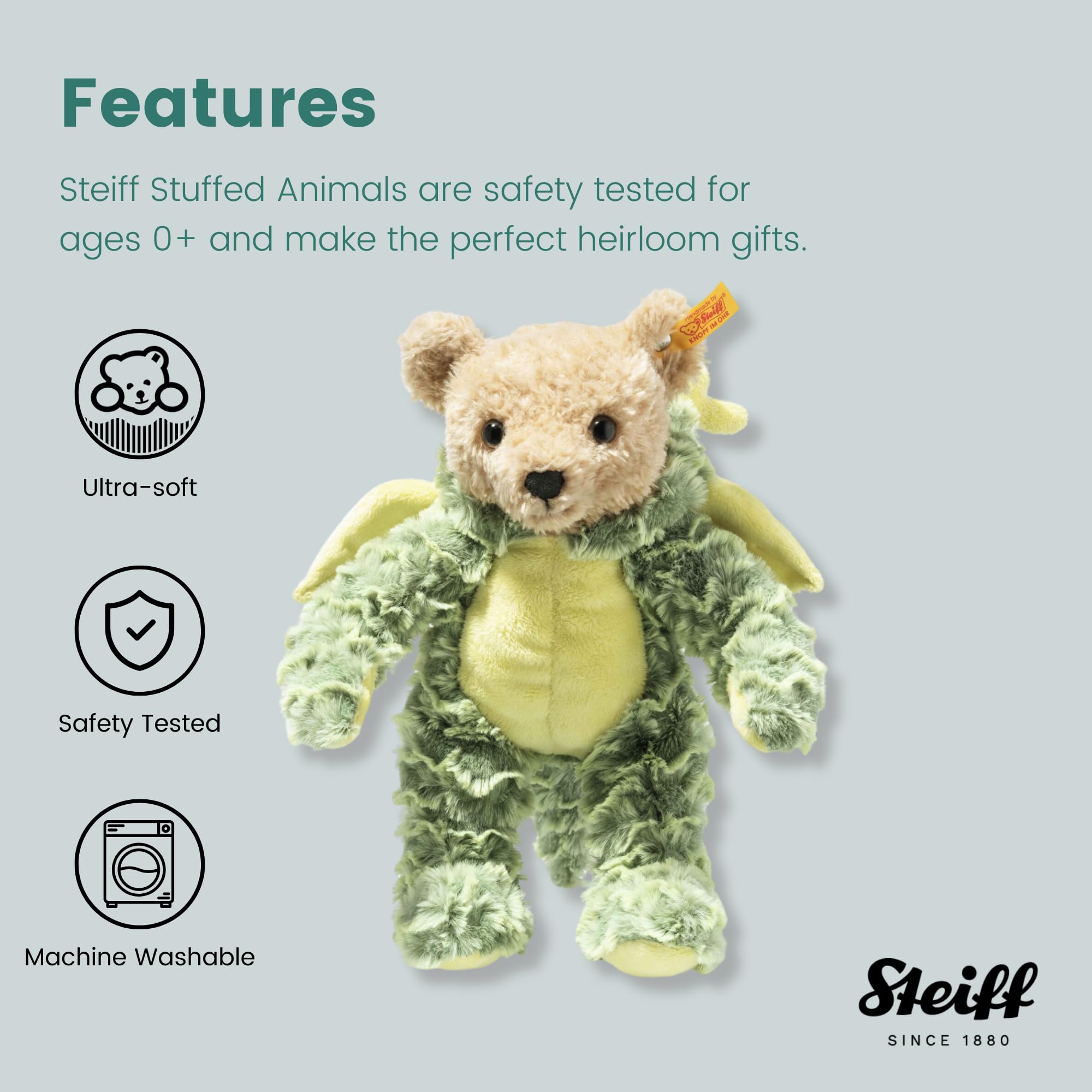 Steiff Teddy Bear with Dragon Hoodie Costume, Chinese Zodiac Signs, Teddy Stuffed Animal, Plush Bear Cuddly Toy, Machine Washable, 11" - Image 7