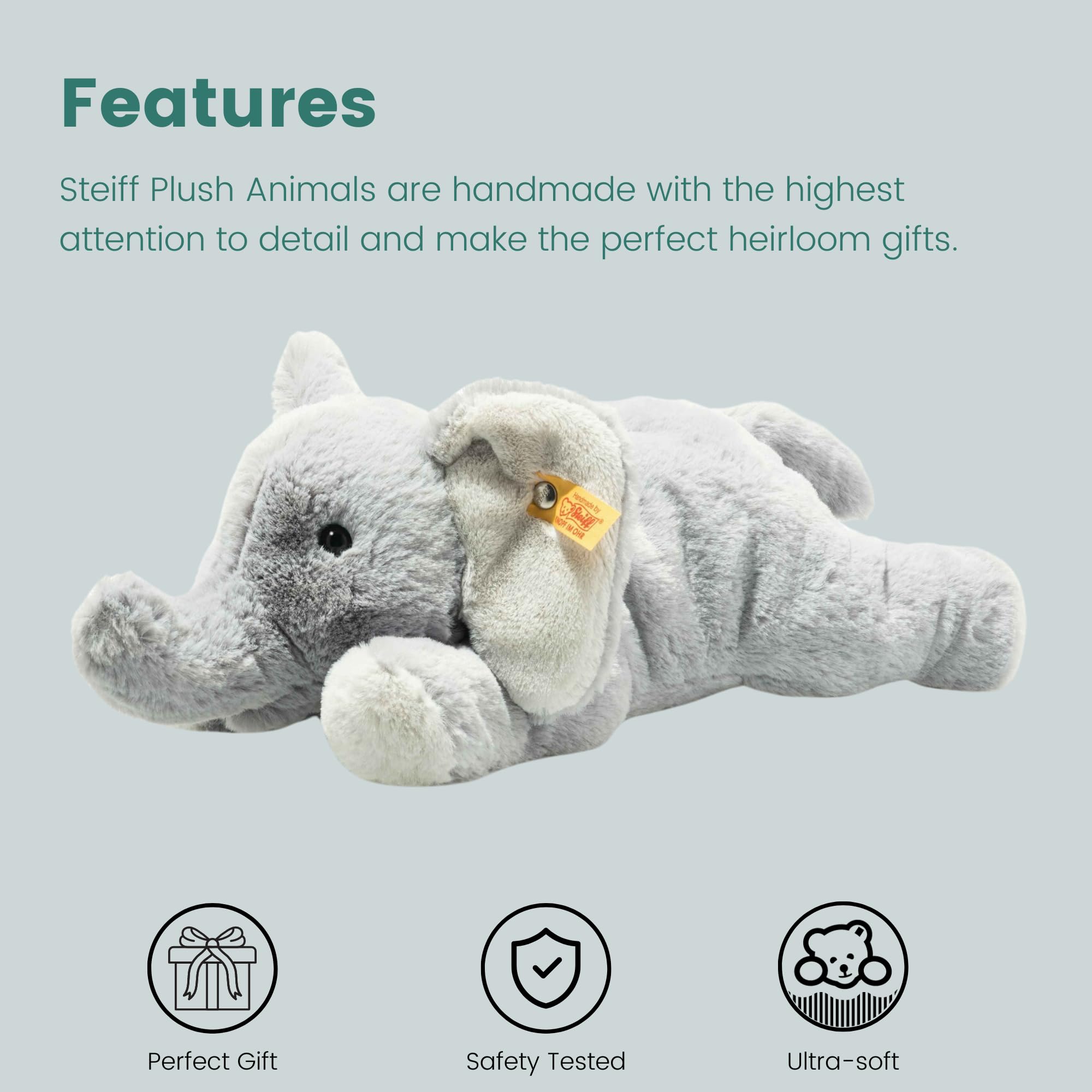 Steiff Wild Animals Elna Elephant Plush Stuffed Animal Toy, Grey, 11" - Image 3