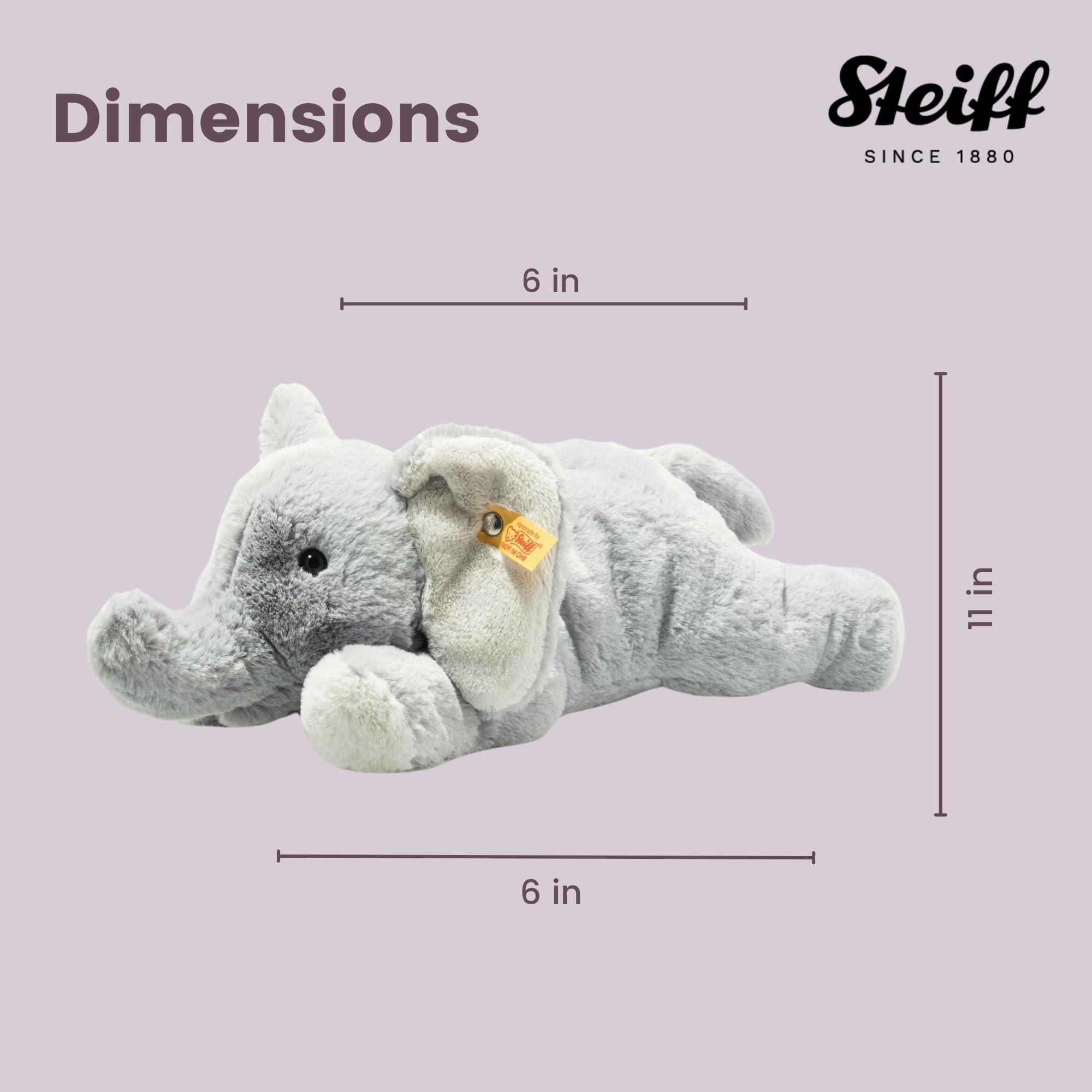 Steiff Wild Animals Elna Elephant Plush Stuffed Animal Toy, Grey, 11" - Image 4